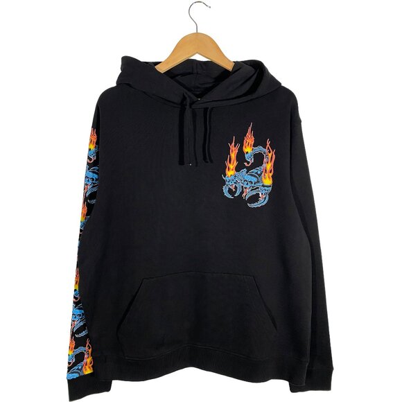 AllSaints French Terry Scorpion Fire Pullover Hoodie Black men's size Medium - Picture 1 of 6